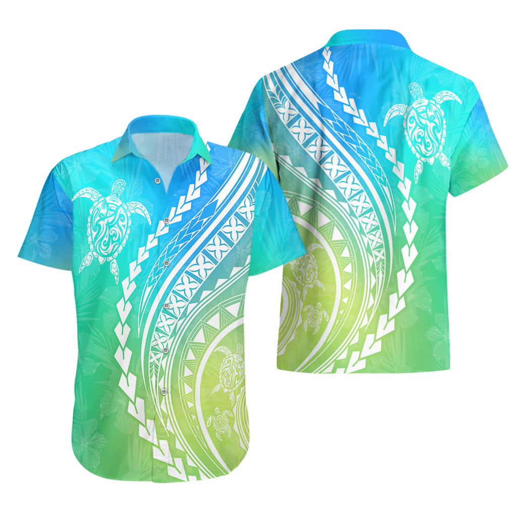 Polynesian Pride Hawaiian Shirt Turtle Hibiscus Luxury Style - Gradient Blue LT7 - Polynesian Pride