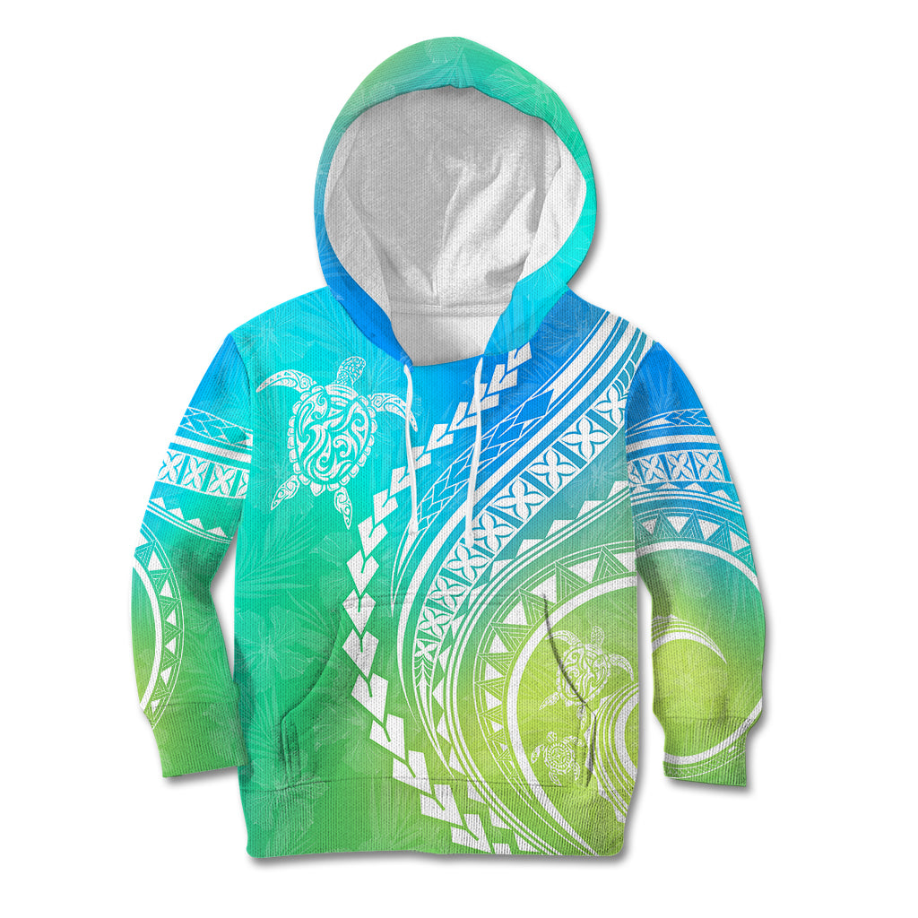 Polynesian Pride Kid Hoodie Turtle Hibiscus Luxury Style - Gradient Blue LT7 Hoodie Blue Green - Polynesian Pride