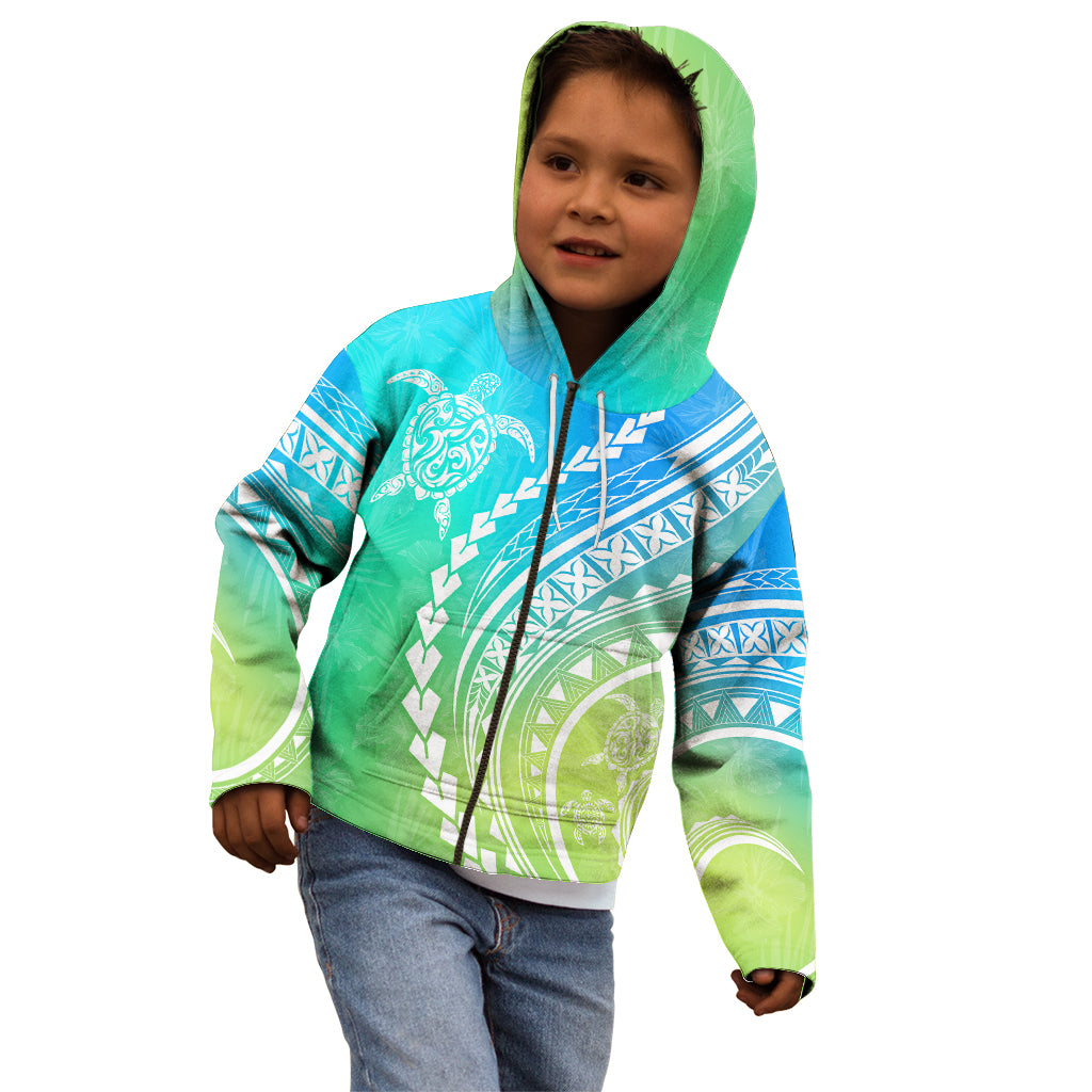 Polynesian Pride Kid Hoodie Turtle Hibiscus Luxury Style - Gradient Blue LT7 - Polynesian Pride