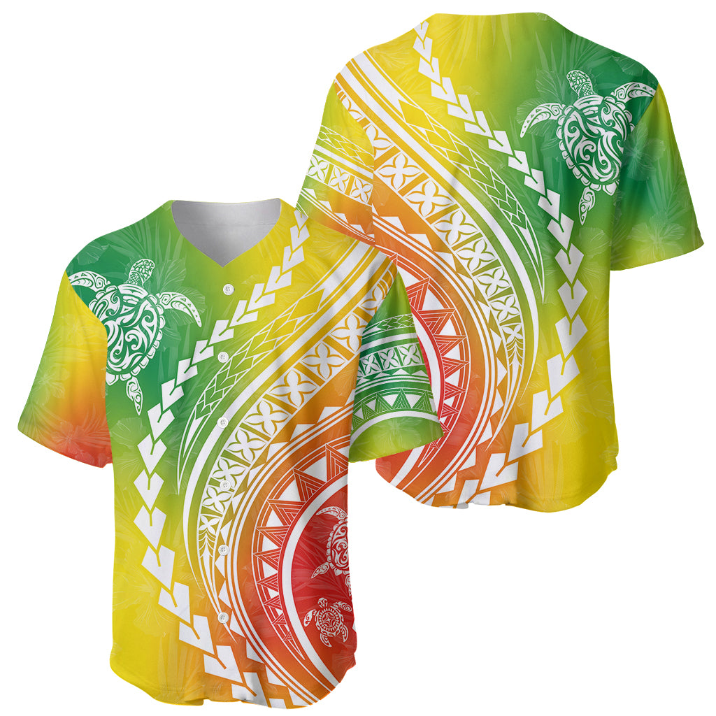 Polynesian Pride Baseball Jersey Turtle Hibiscus Luxury Style - Reggae LT7 - Polynesian Pride