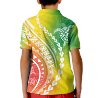 Polynesian Pride Kid Polo Shirt Turtle Hibiscus Luxury Style - Reggae LT7 - Polynesian Pride