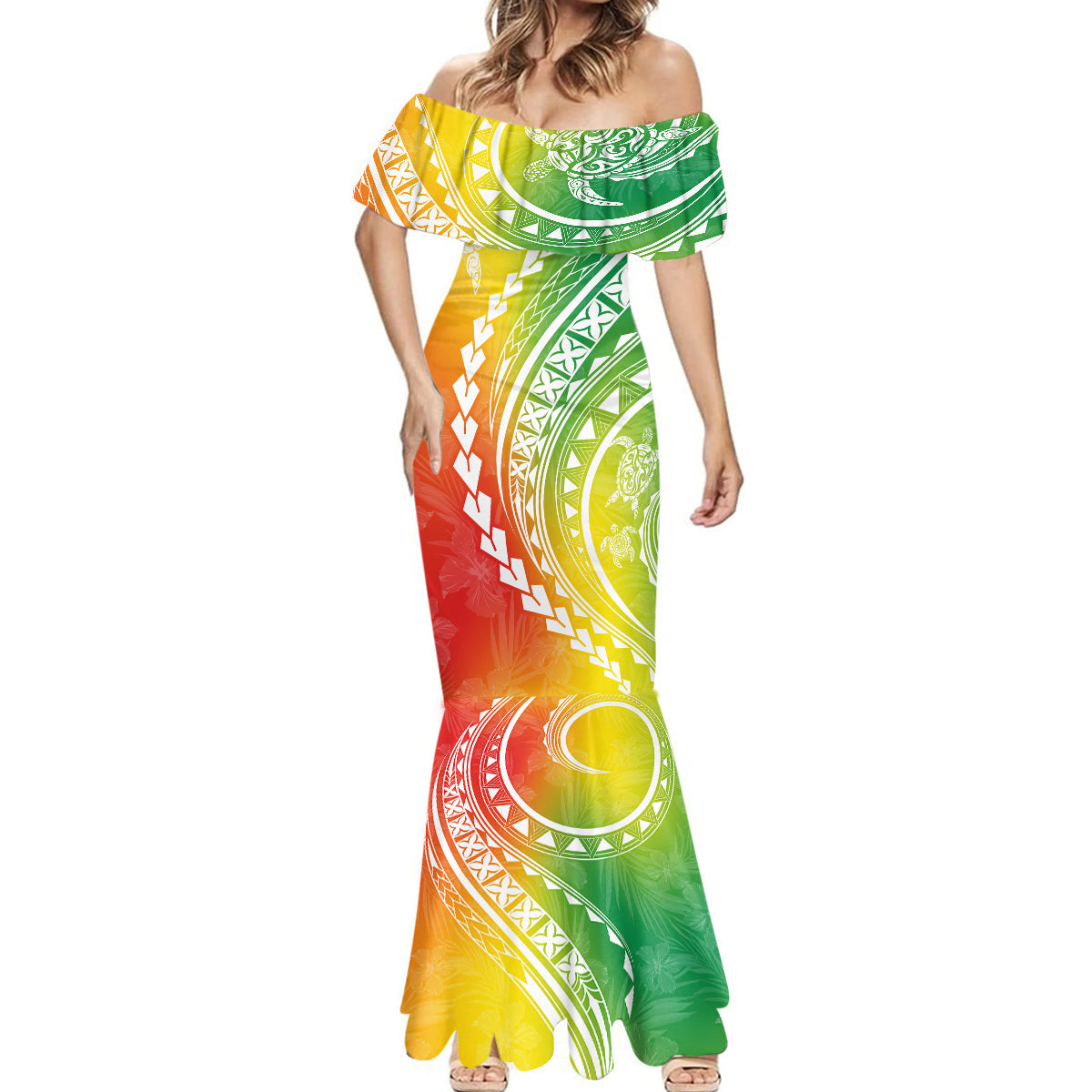 Polynesian Pride Mermaid Dress Turtle Hibiscus Luxury Style - Reggae LT7 - Polynesian Pride
