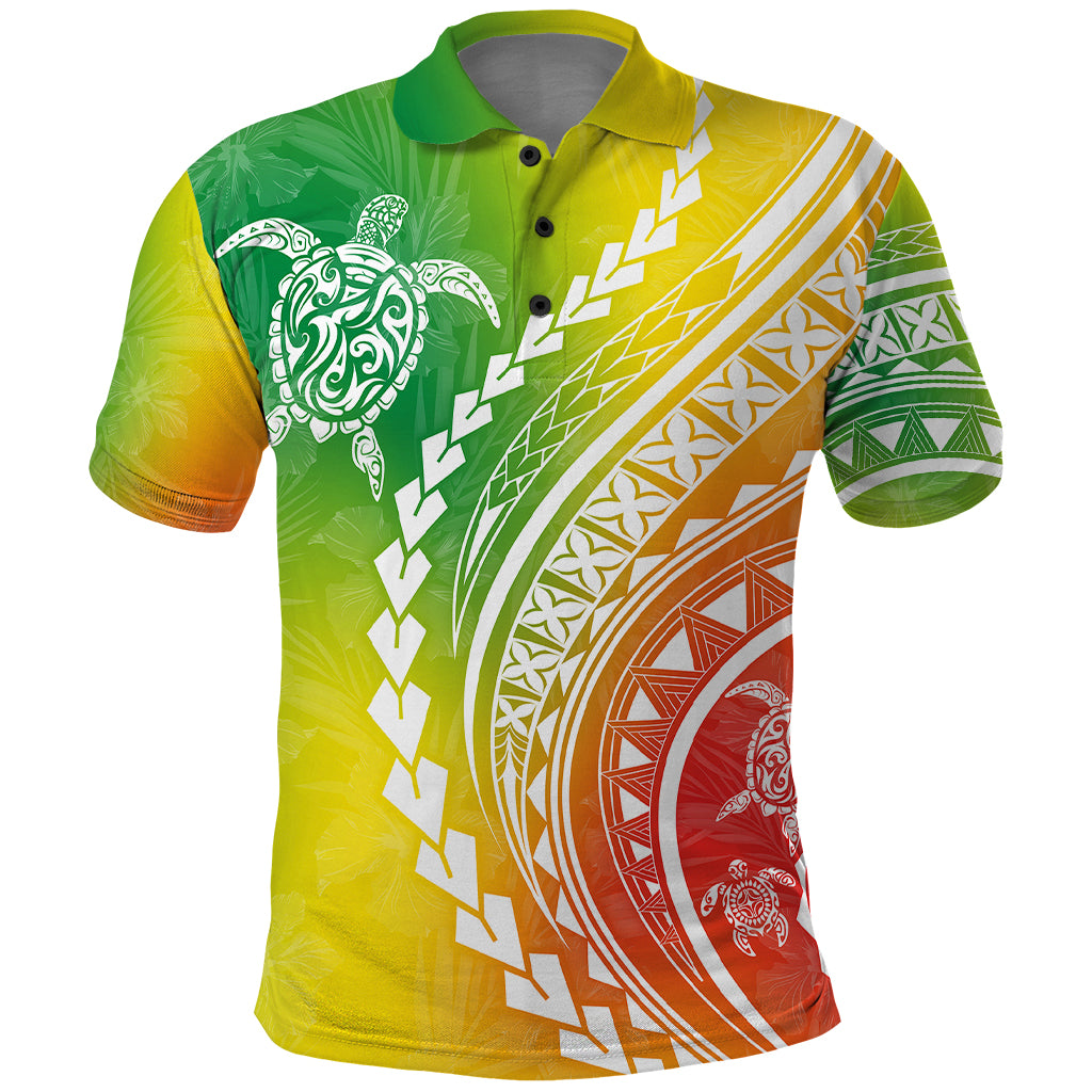 Polynesian Pride Polo Shirt Turtle Hibiscus Luxury Style - Reggae LT7 Reggae - Polynesian Pride