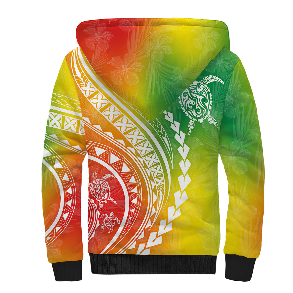 Polynesian Pride Sherpa Hoodie Turtle Hibiscus Luxury Style - Reggae LT7 - Polynesian Pride
