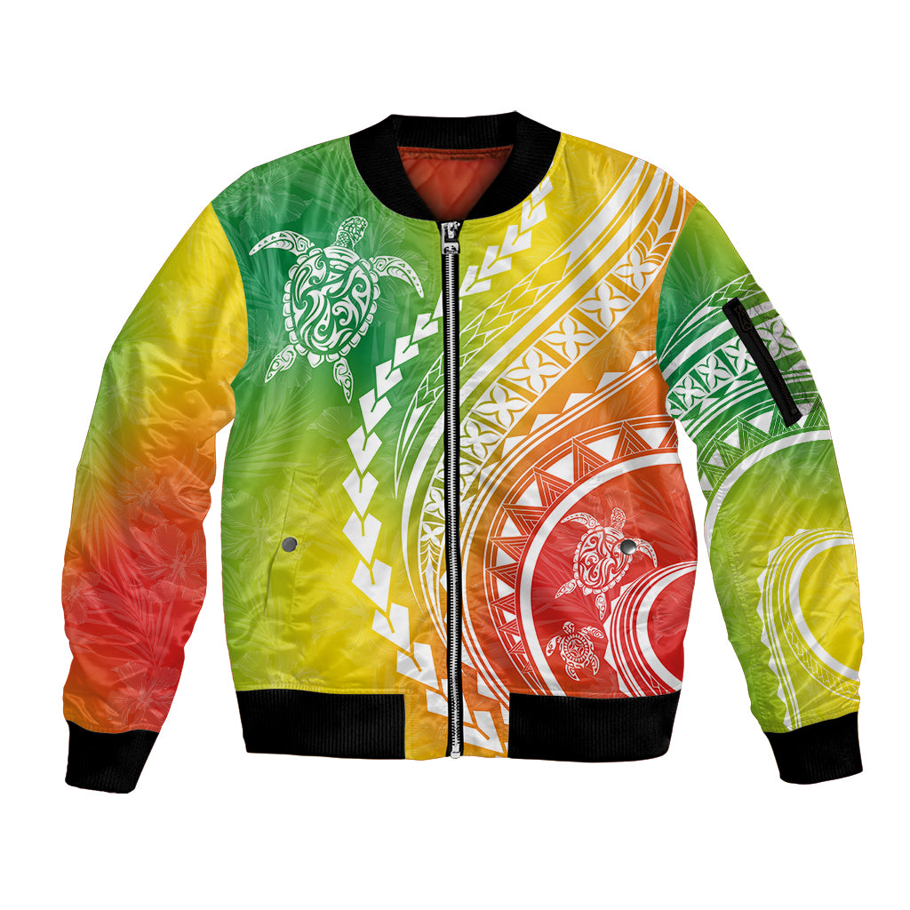 Polynesian Pride Sleeve Zip Bomber Jacket Turtle Hibiscus Luxury Style - Reggae LT7 Unisex Reggae - Polynesian Pride