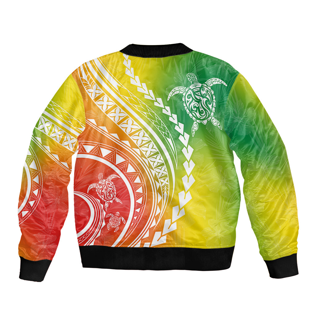 Polynesian Pride Sleeve Zip Bomber Jacket Turtle Hibiscus Luxury Style - Reggae LT7 - Polynesian Pride