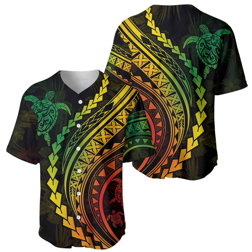 Polynesian Pride Baseball Jersey Turtle Hibiscus Luxury Style - Reggae Ver2 LT7 - Polynesian Pride