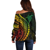 Polynesian Pride Off Shoulder Sweater Turtle Hibiscus Luxury Style - Reggae Ver2 LT7 - Polynesian Pride