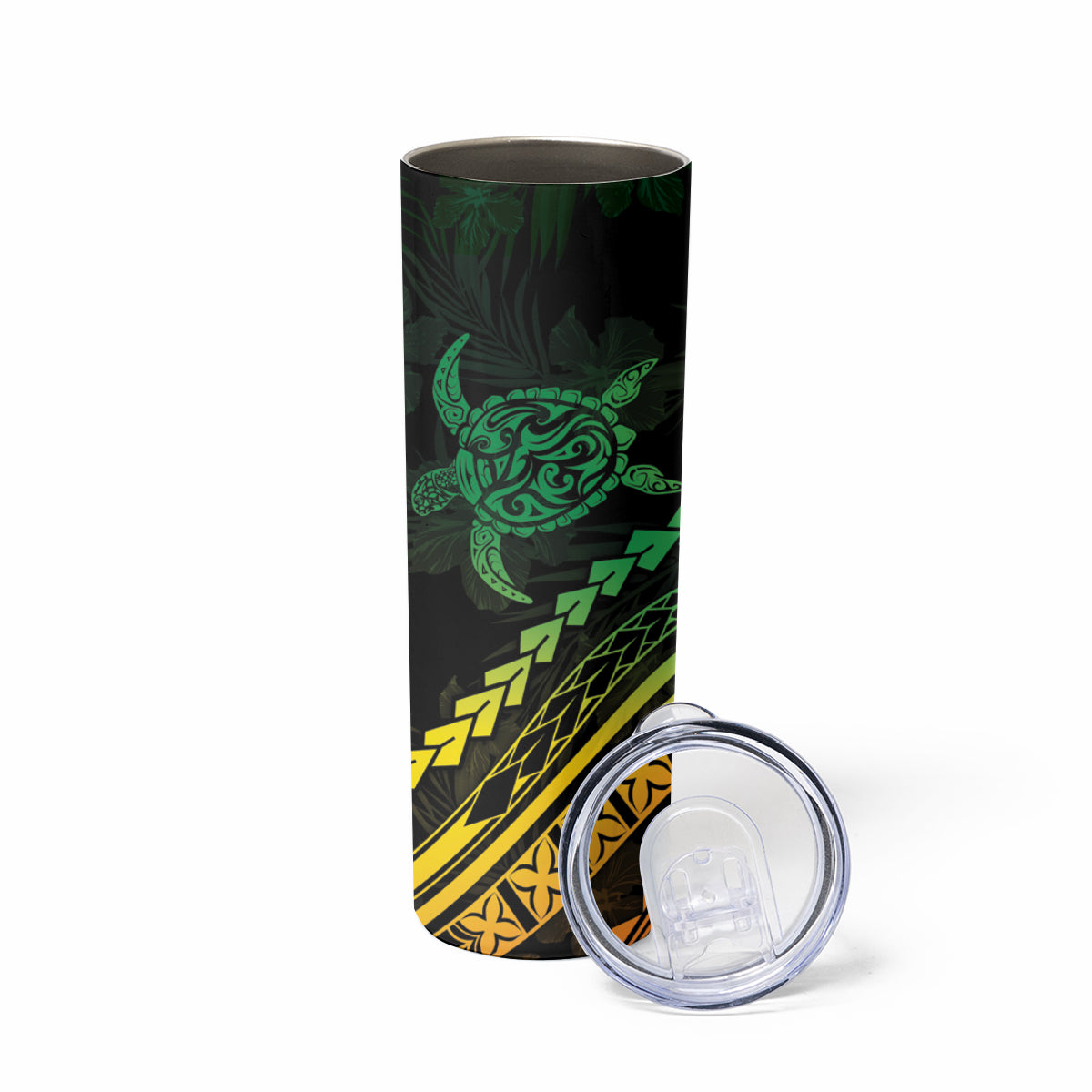 Polynesian Pride Skinny Tumbler Turtle Hibiscus Luxury Style - Reggae Ver2