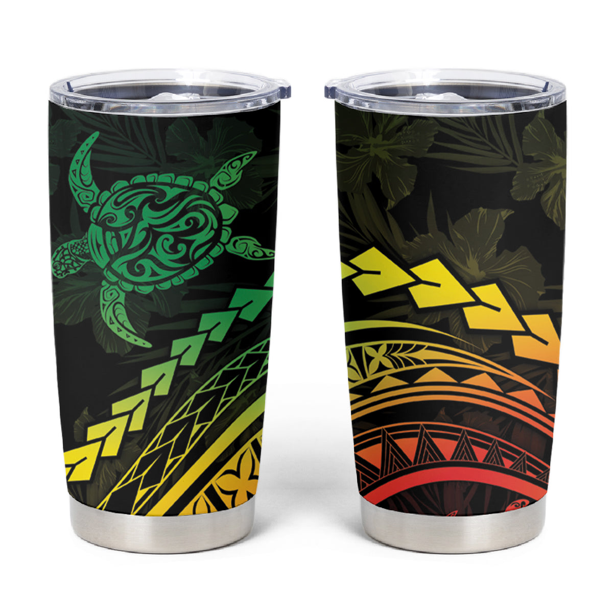 Polynesian Pride Tumbler Cup Turtle Hibiscus Luxury Style - Reggae Ver2