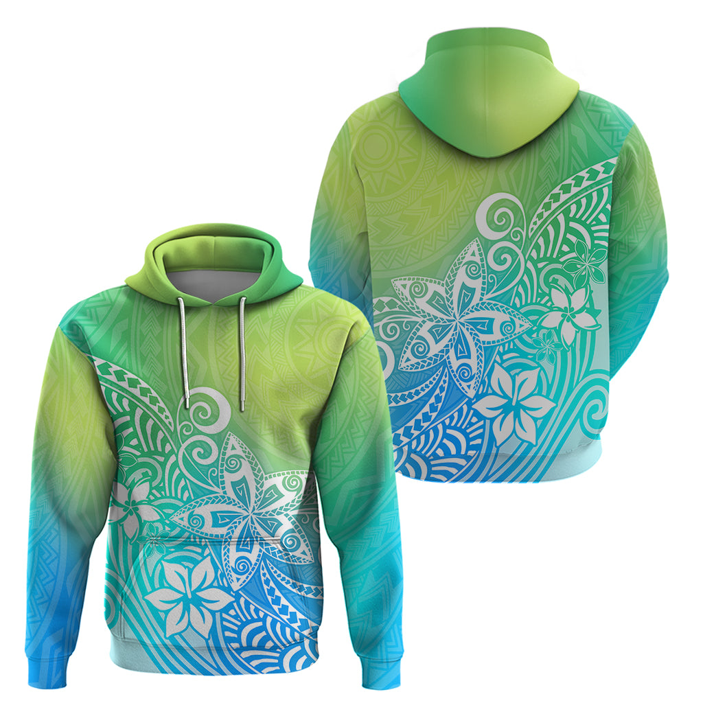 Polynesia Hoodie Plumeria Blue Gradient Curves LT7 - Polynesian Pride