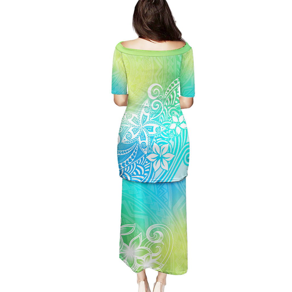 Polynesia Puletasi Plumeria Blue Gradient Curves LT7 - Polynesian Pride