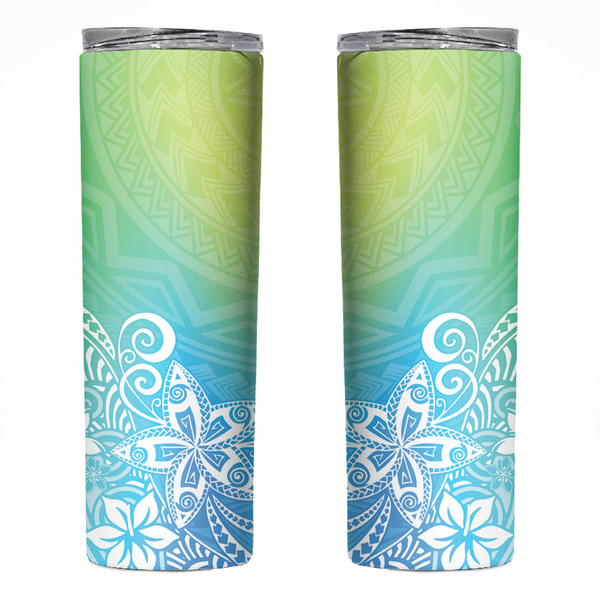 Polynesia Skinny Tumbler Plumeria Blue Gradient Curves