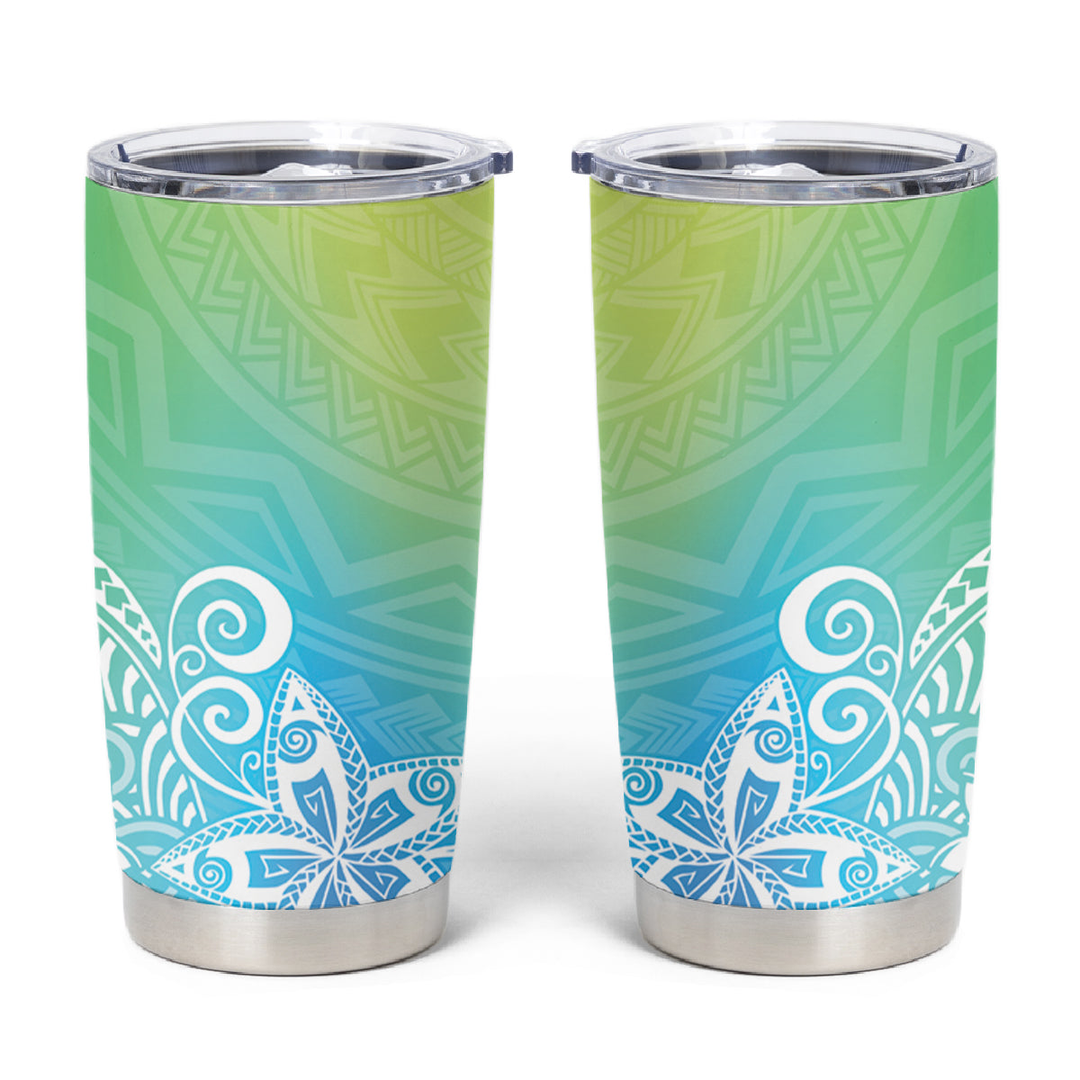 Polynesia Tumbler Cup Plumeria Blue Gradient Curves