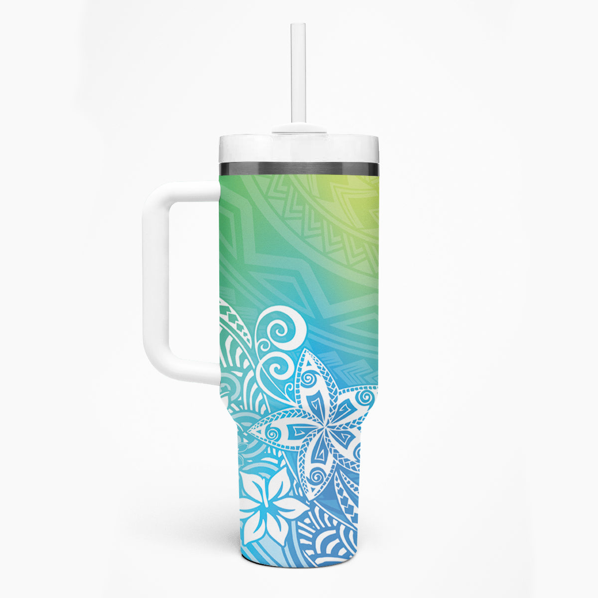 Polynesia Tumbler With Handle Plumeria Blue Gradient Curves