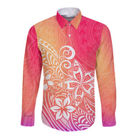 Polynesia Long Sleeve Button Shirt Plumeria Pink Gradient Curves LT7 Unisex Pink - Polynesian Pride