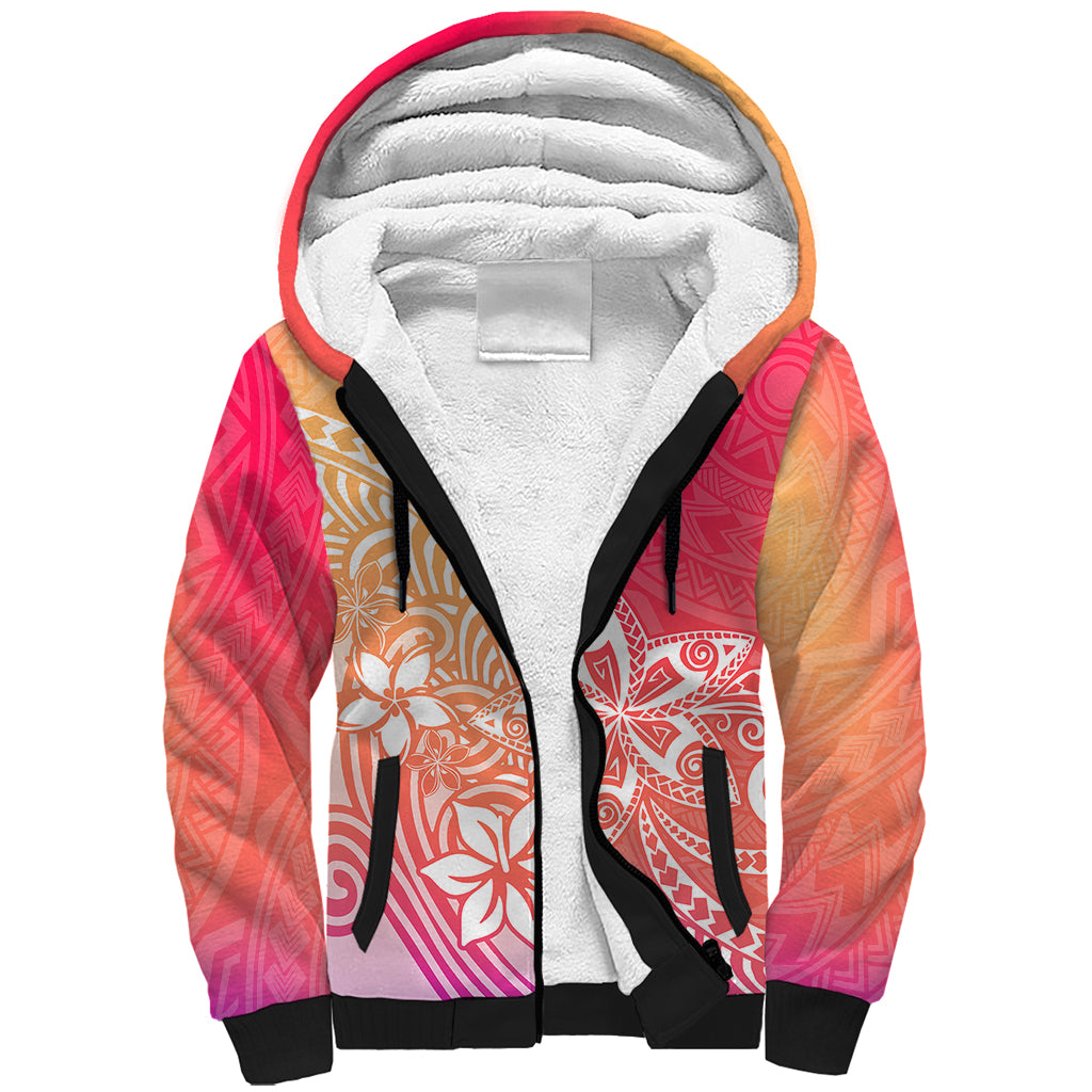 Polynesia Sherpa Hoodie Plumeria Pink Gradient Curves LT7 Unisex Pink - Polynesian Pride