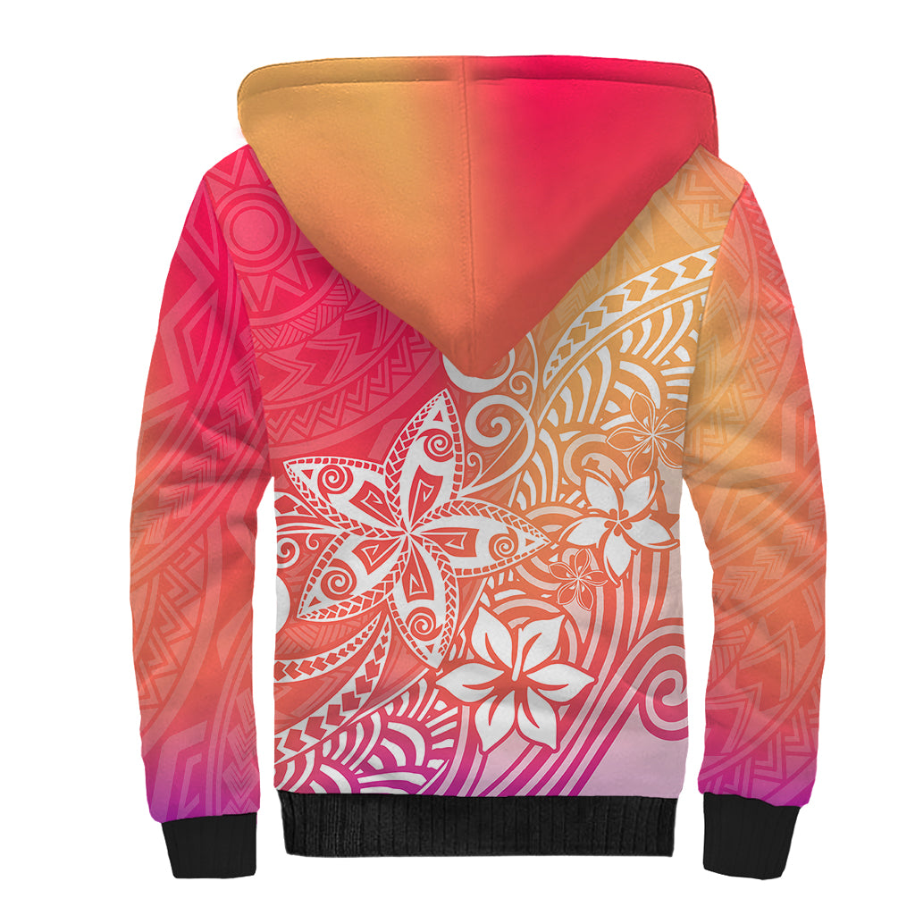 Polynesia Sherpa Hoodie Plumeria Pink Gradient Curves LT7 - Polynesian Pride