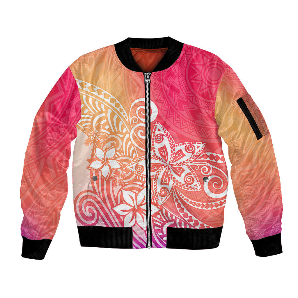 Polynesia Sleeve Zip Bomber Jacket Plumeria Pink Gradient Curves LT7 Unisex Pink - Polynesian Pride