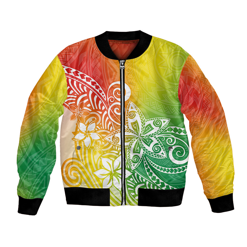 Polynesia Bomber Jacket Plumeria Reggae Curves LT7 Unisex Reggae - Polynesian Pride