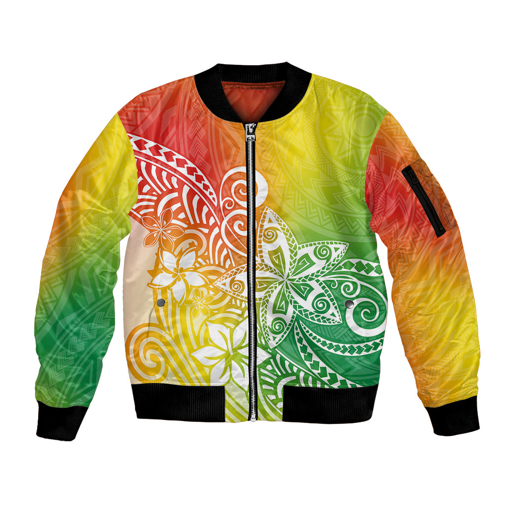 Polynesia Sleeve Zip Bomber Jacket Plumeria Reggae Curves LT7 Unisex Reggae - Polynesian Pride