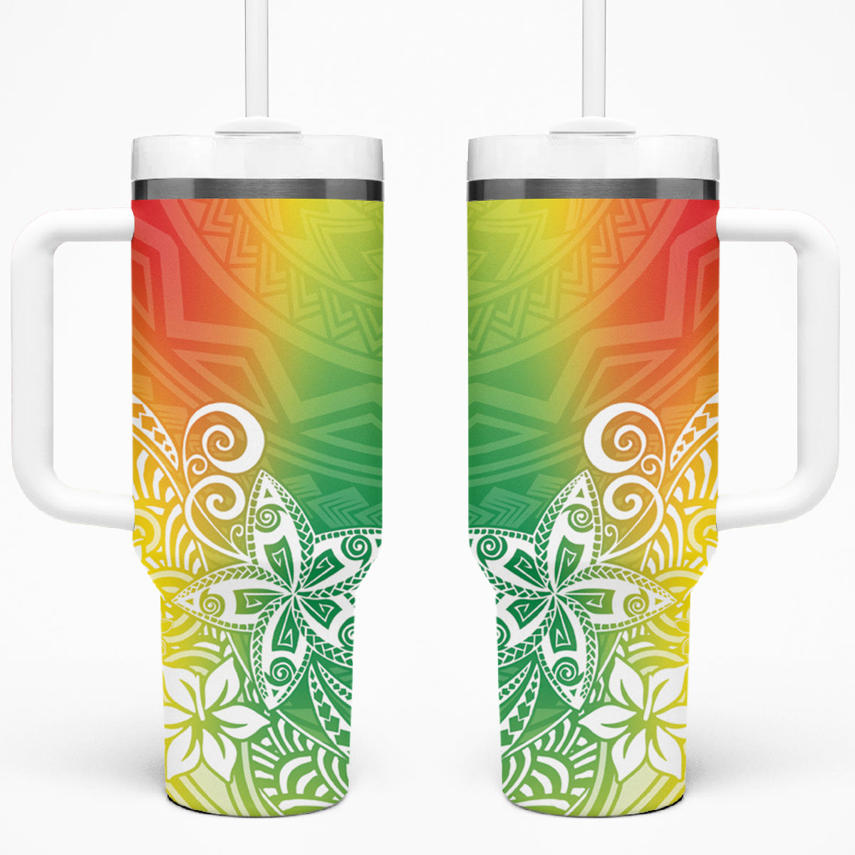 Polynesia Tumbler With Handle Plumeria Reggae Curves