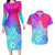 Polynesia Couples Matching Long Sleeve Bodycon Dress and Hawaiian Shirt Plumeria Galaxy Gradient Curves LT7 Galaxy - Polynesian Pride