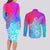 Polynesia Couples Matching Long Sleeve Bodycon Dress and Long Sleeve Button Shirts Plumeria Galaxy Gradient Curves LT7 - Polynesian Pride