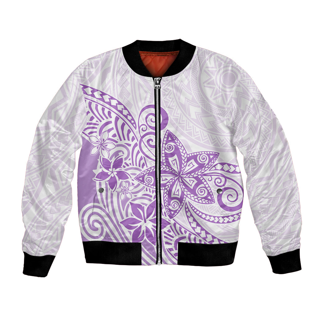 Polynesia Bomber Jacket Plumeria Lavender Curves LT7 Unisex Purple - Polynesian Pride