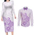 Polynesia Couples Matching Long Sleeve Bodycon Dress and Long Sleeve Button Shirts Plumeria Lavender Curves LT7 Purple - Polynesian Pride