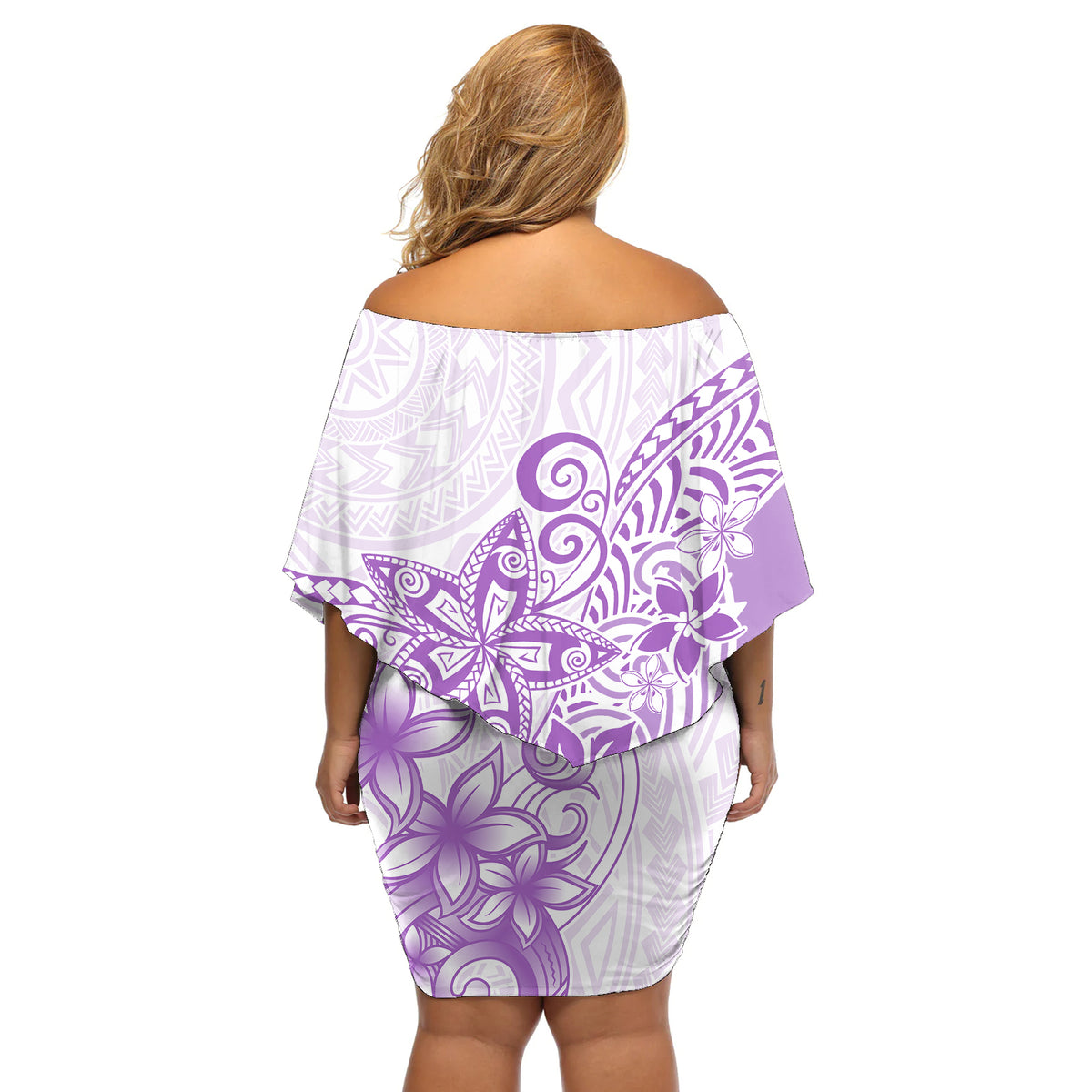 Polynesia Off Shoulder Short Dress Plumeria Lavender Curves LT7 - Polynesian Pride