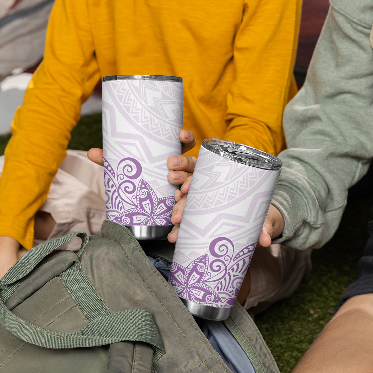 Polynesia Tumbler Cup Plumeria Lavender Curves