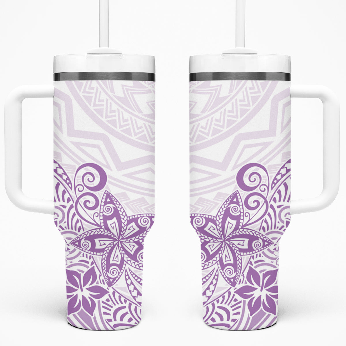Polynesia Tumbler With Handle Plumeria Lavender Curves