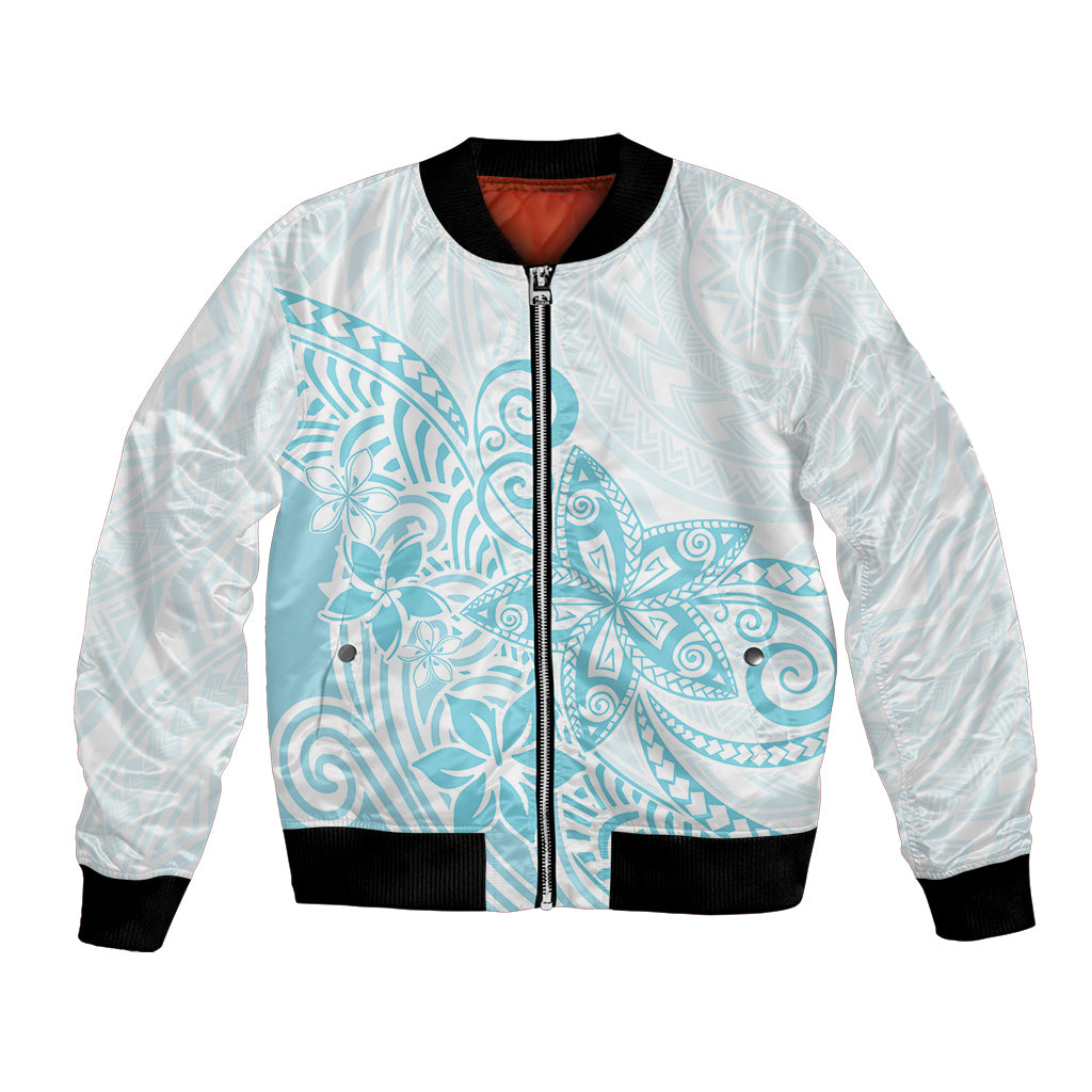 Polynesia Bomber Jacket Plumeria Turquoise Curves LT7 Unisex Turquoise - Polynesian Pride