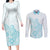 Polynesia Couples Matching Long Sleeve Bodycon Dress and Long Sleeve Button Shirts Plumeria Turquoise Curves LT7 Turquoise - Polynesian Pride