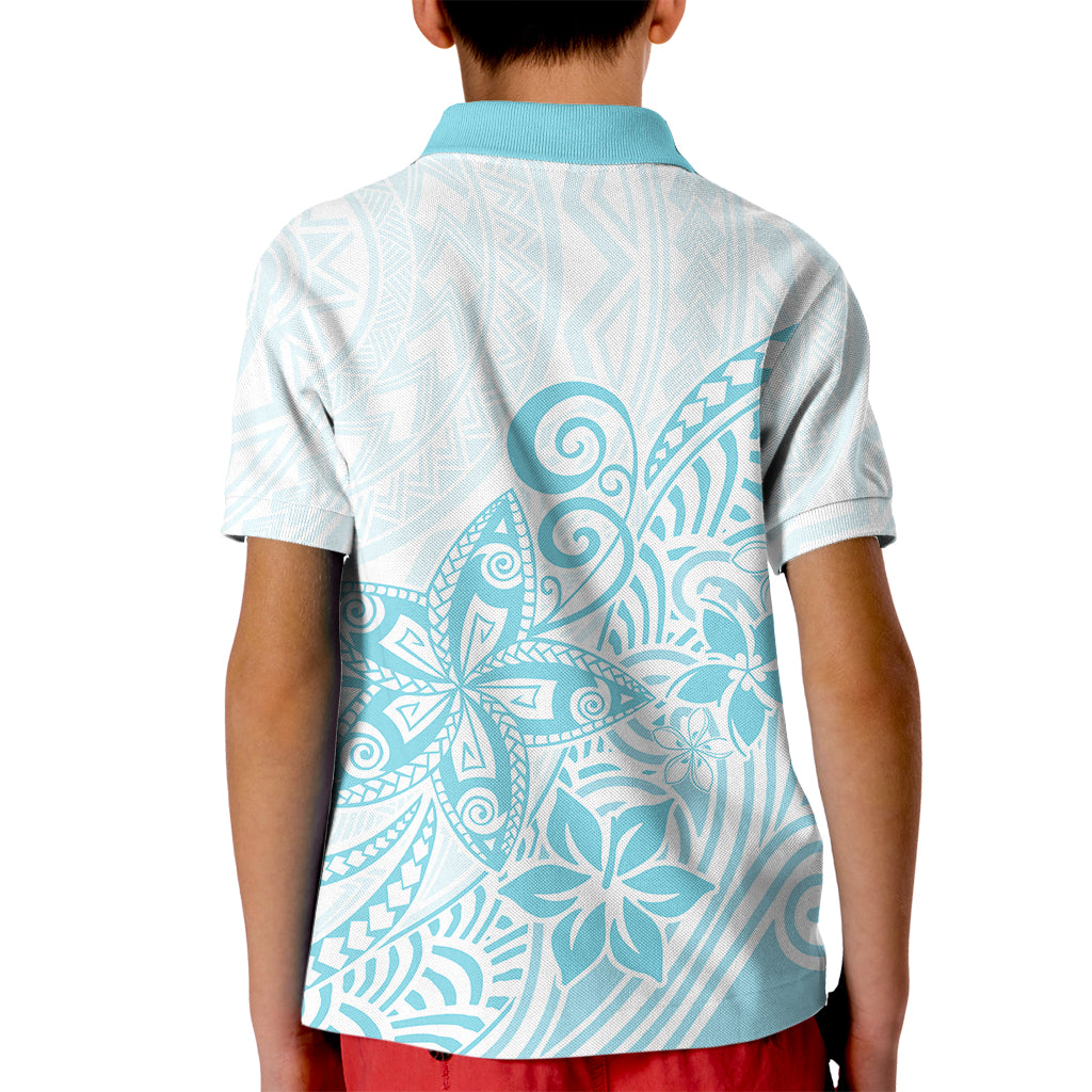 Polynesia Kid Polo Shirt Plumeria Turquoise Curves LT7 - Polynesian Pride