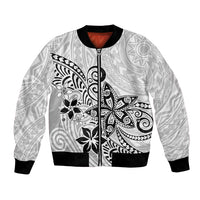 Polynesia Bomber Jacket Plumeria White Curves LT7 Unisex White - Polynesian Pride