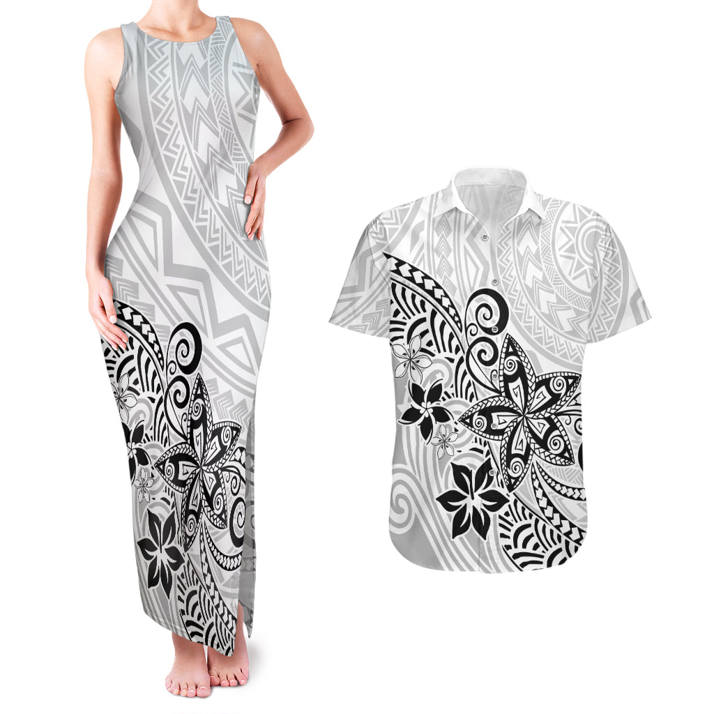 Polynesia Couples Matching Tank Maxi Dress and Hawaiian Shirt Plumeria White Curves LT7 White - Polynesian Pride