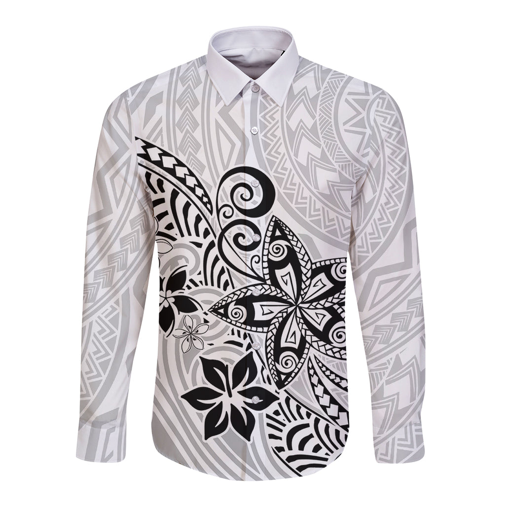 Polynesia Long Sleeve Button Shirt Plumeria White Curves LT7 Unisex White - Polynesian Pride