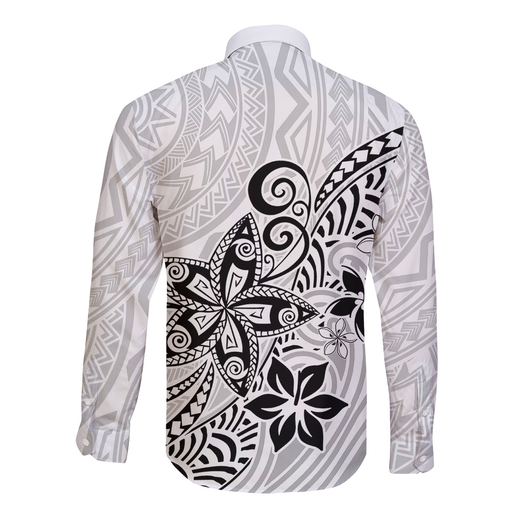 Polynesia Long Sleeve Button Shirt Plumeria White Curves LT7 - Polynesian Pride