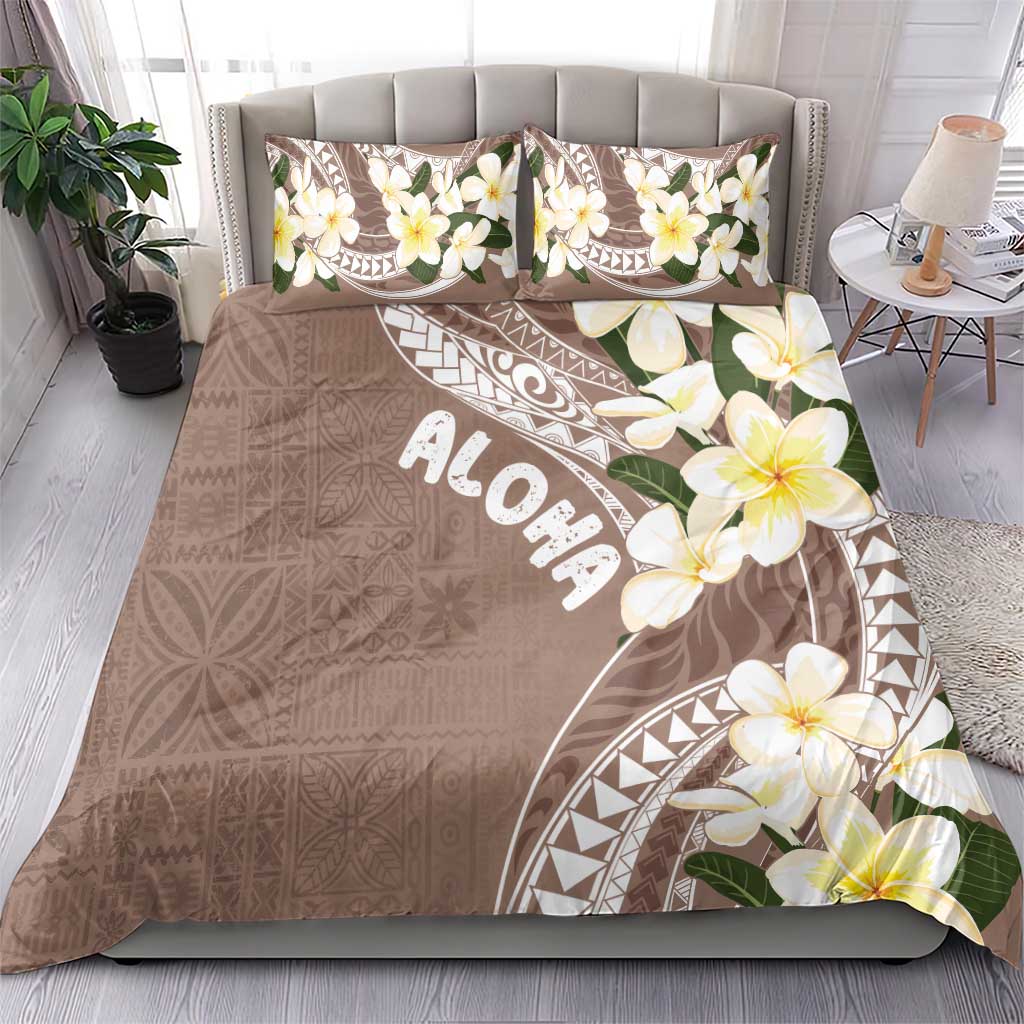 Aloha Hawaii Festive Bedding Set Frangipani Lace Classic - Beige