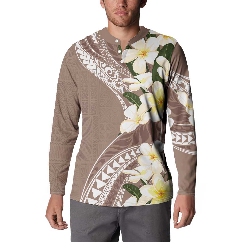 Aloha Hawaii Festive Button Sweatshirt Frangipani Lace Classic - Beige