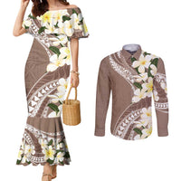 Aloha Hawaii Festive Couples Matching Mermaid Dress and Long Sleeve Button Shirt Frangipani Lace Classic - Beige LT7 Beige - Polynesian Pride