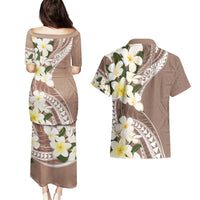 Aloha Hawaii Festive Couples Matching Puletasi and Hawaiian Shirt Frangipani Lace Classic - Beige LT7 - Polynesian Pride