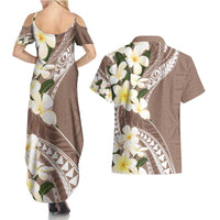 Aloha Hawaii Festive Couples Matching Summer Maxi Dress and Hawaiian Shirt Frangipani Lace Classic - Beige LT7 - Polynesian Pride