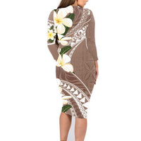 Aloha Hawaii Festive Family Matching Long Sleeve Bodycon Dress and Hawaiian Shirt Frangipani Lace Classic - Beige