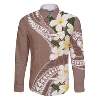 Aloha Hawaii Festive Family Matching Off Shoulder Short Dress and Hawaiian Shirt Frangipani Lace Classic - Beige LT7 Dad's Shirt - Long Sleeve Beige - Polynesian Pride