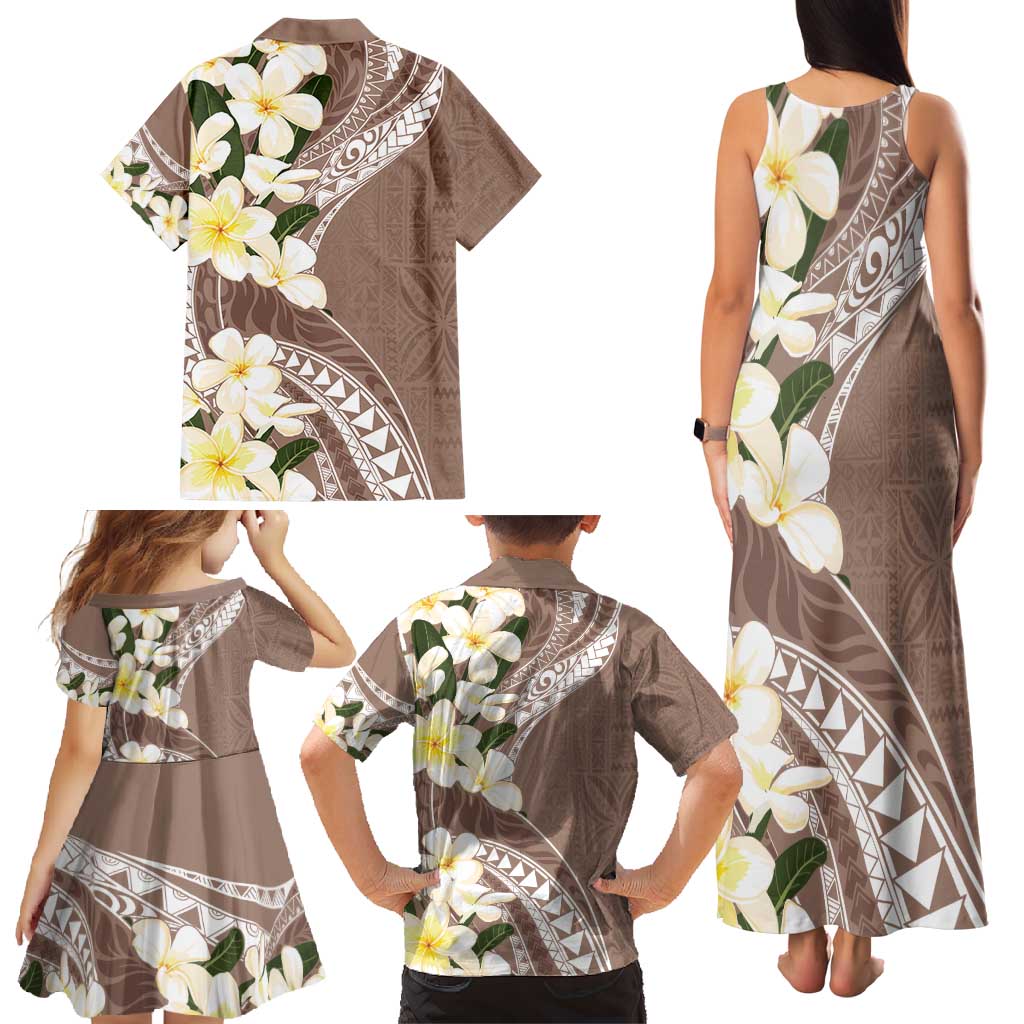 Aloha Hawaii Festive Family Matching Tank Maxi Dress and Hawaiian Shirt Frangipani Lace Classic - Beige LT7 - Polynesian Pride