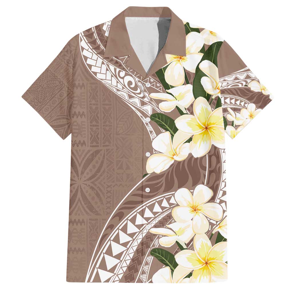 Aloha Hawaii Festive Family Matching Tank Maxi Dress and Hawaiian Shirt Frangipani Lace Classic - Beige LT7 Dad's Shirt - Short Sleeve Beige - Polynesian Pride
