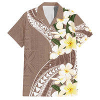 Aloha Hawaii Festive Family Matching Tank Maxi Dress and Hawaiian Shirt Frangipani Lace Classic - Beige LT7 Dad's Shirt - Short Sleeve Beige - Polynesian Pride